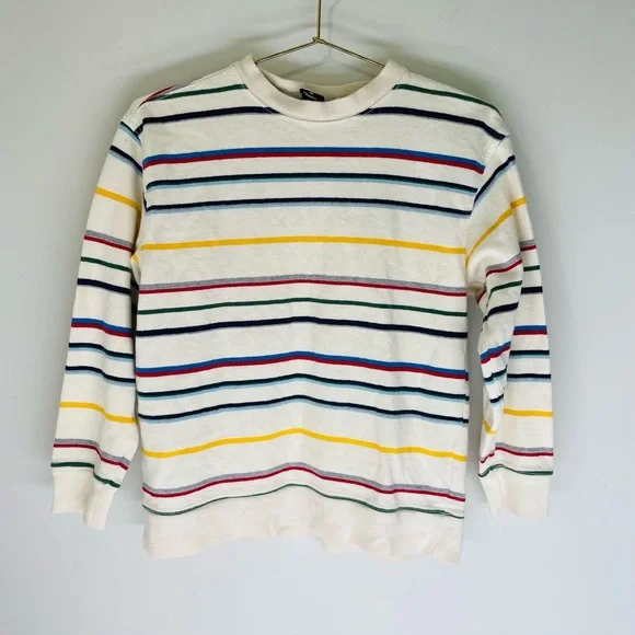 GAP Kids Boy M 8 White striped 100% cotton Pullover sweater - Picture 1 of 5
